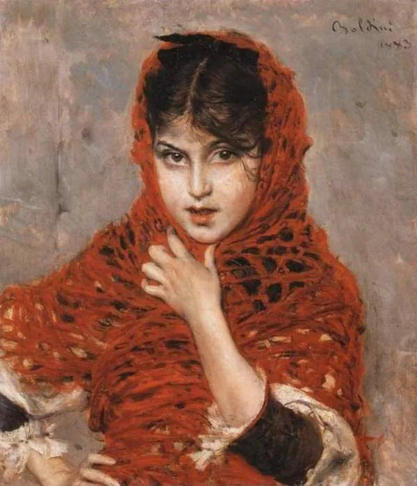 La fille au châle rouge - Giovanni Boldini image 1 reproduction de peinture à l’huile