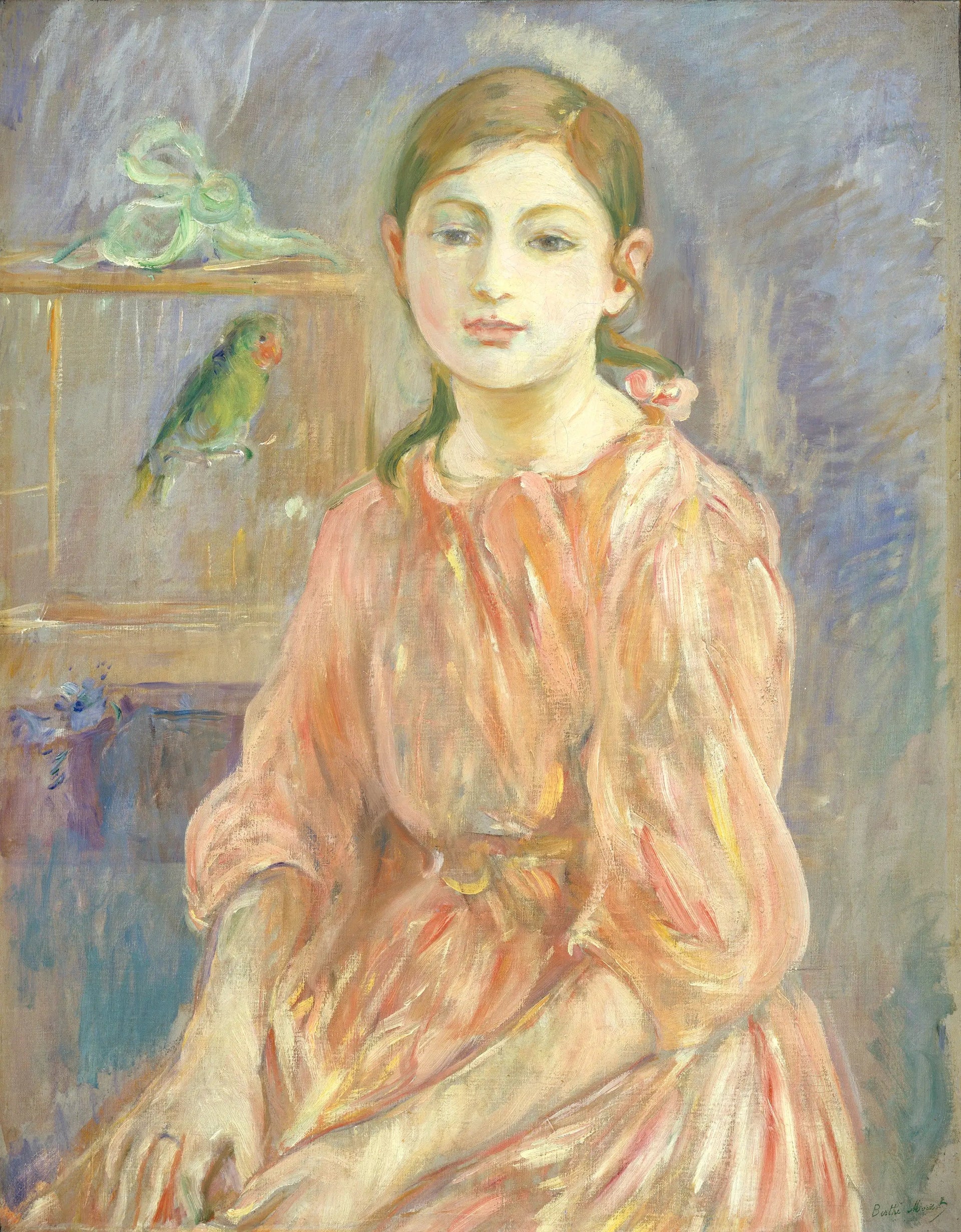 La fille de l'artiste avec une perruche - Berthe Morisot image 1 copie de tableau peinte à la main