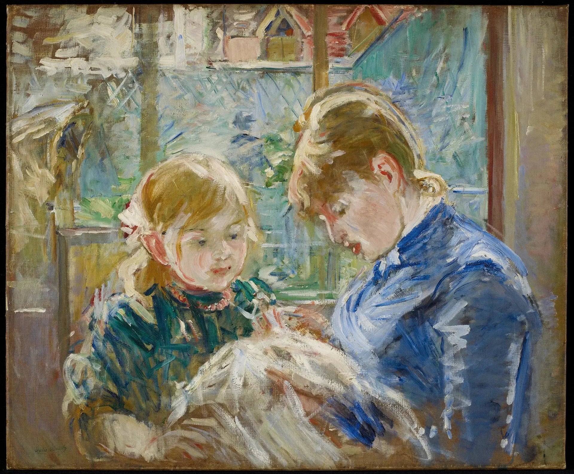 La fille de l'artiste, Julie, avec sa nounou - Berthe Morisot image 1 reproduction artisanale de tableau