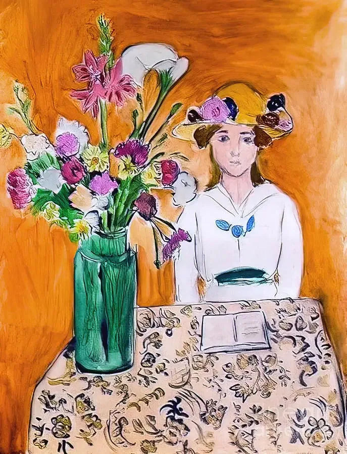 La Fille en blanc et le bouquet - Henri Matisse image 1 reproduction artisanale de tableau
