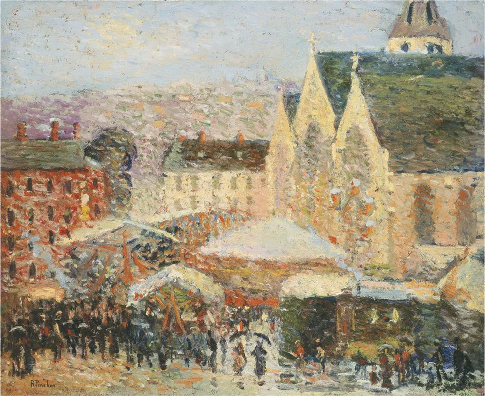 La foire Saint-Romain sur la place Saint-Vivien, Rouen - Robert Antoine Pinchon image 1 reproduction artisanale de tableau