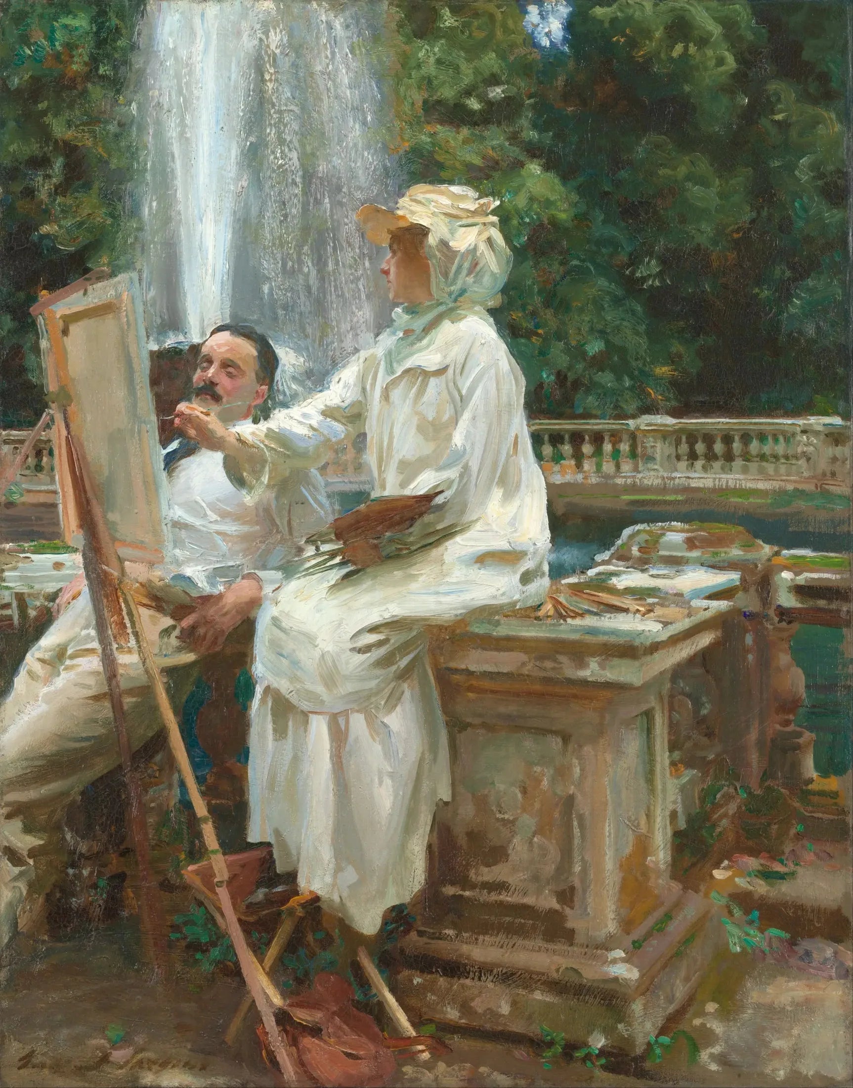 La fontaine, Villa Torlonia, Frascati, Italie - John Singer Sargent image 1 tableau peint à l’huile sur toile