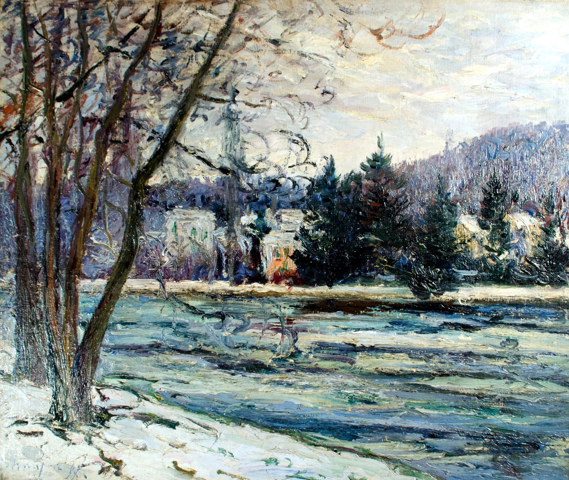 La glace, étang de Ville d'Avray - Maxime Maufra image 1 copie peinte à la main à l’huile