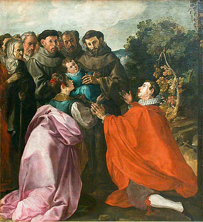 La Guérison de saint Bonaventure enfant par saint François - Francisco de Herrera le Vieux image 1 reproduction de peinture à l’huile