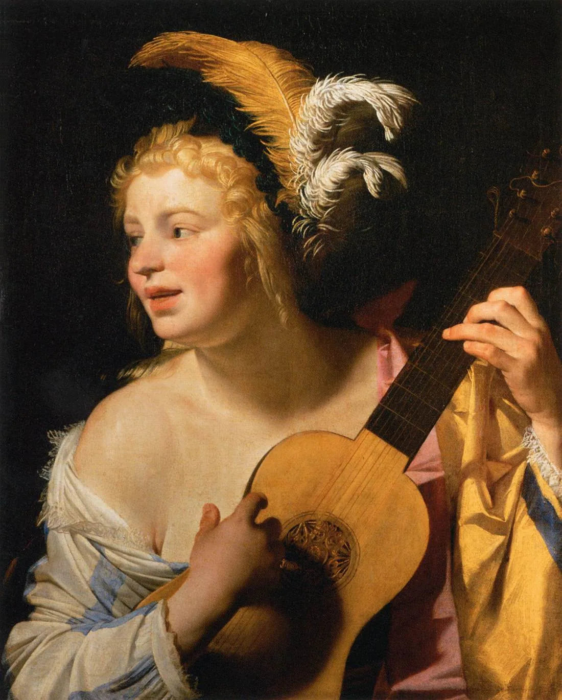 La Joueuse de guitare - Gerrit van Honthorst image 1 reproduction de peinture à l’huile