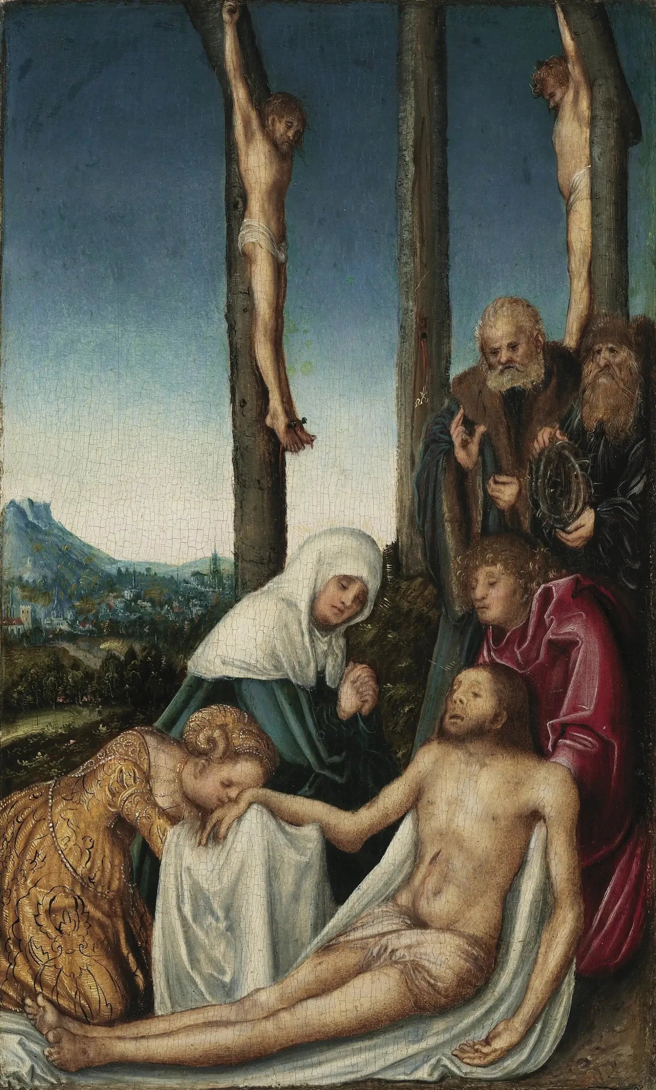 La Lamentation avec les deux brigands crucifiés - Lucas Cranach the Elder image 1 reproduction réalisée par Alpha Reproduction