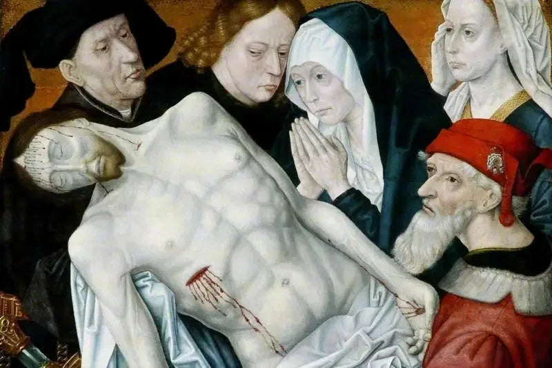 La Lamentation, le Christ mort soutenu par Jean-Baptiste, Joseph d'Arimathie et Nicodème avec la Vierge Marie et Marie-Madeleine - Hugo van der Goes image 1 reproduction de peinture à l’huile