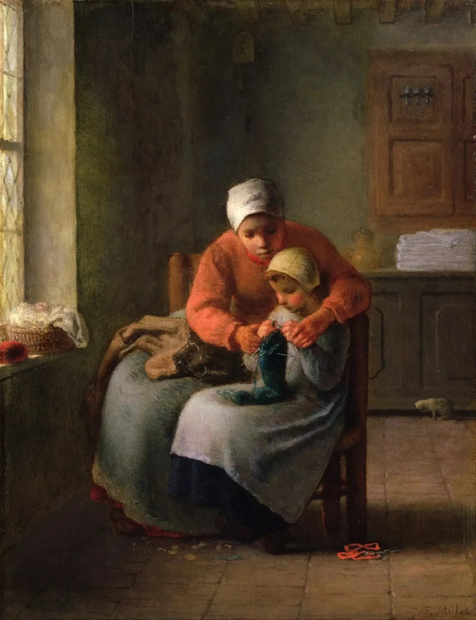 La leçon à tricoter - Jean-François Millet image 1 reproduction d’œuvre d’art à l’huile