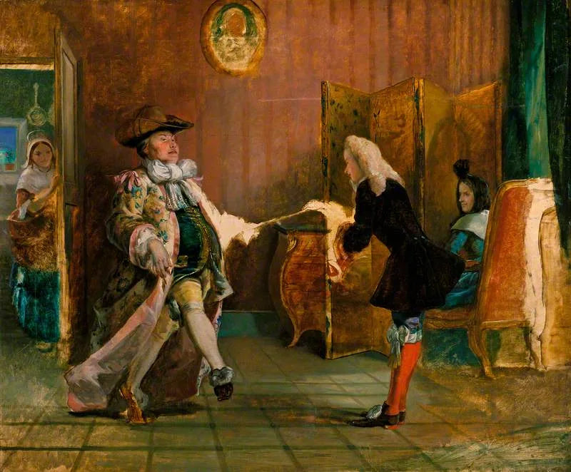 La leçon de danse de Monsieur Jourdain (extrait de "Le Bourgeois Gentilhomme" de Molière, acte II, scène 1) - William Powell Frith image 1 reproduction d’œuvre d’art à l’huile
