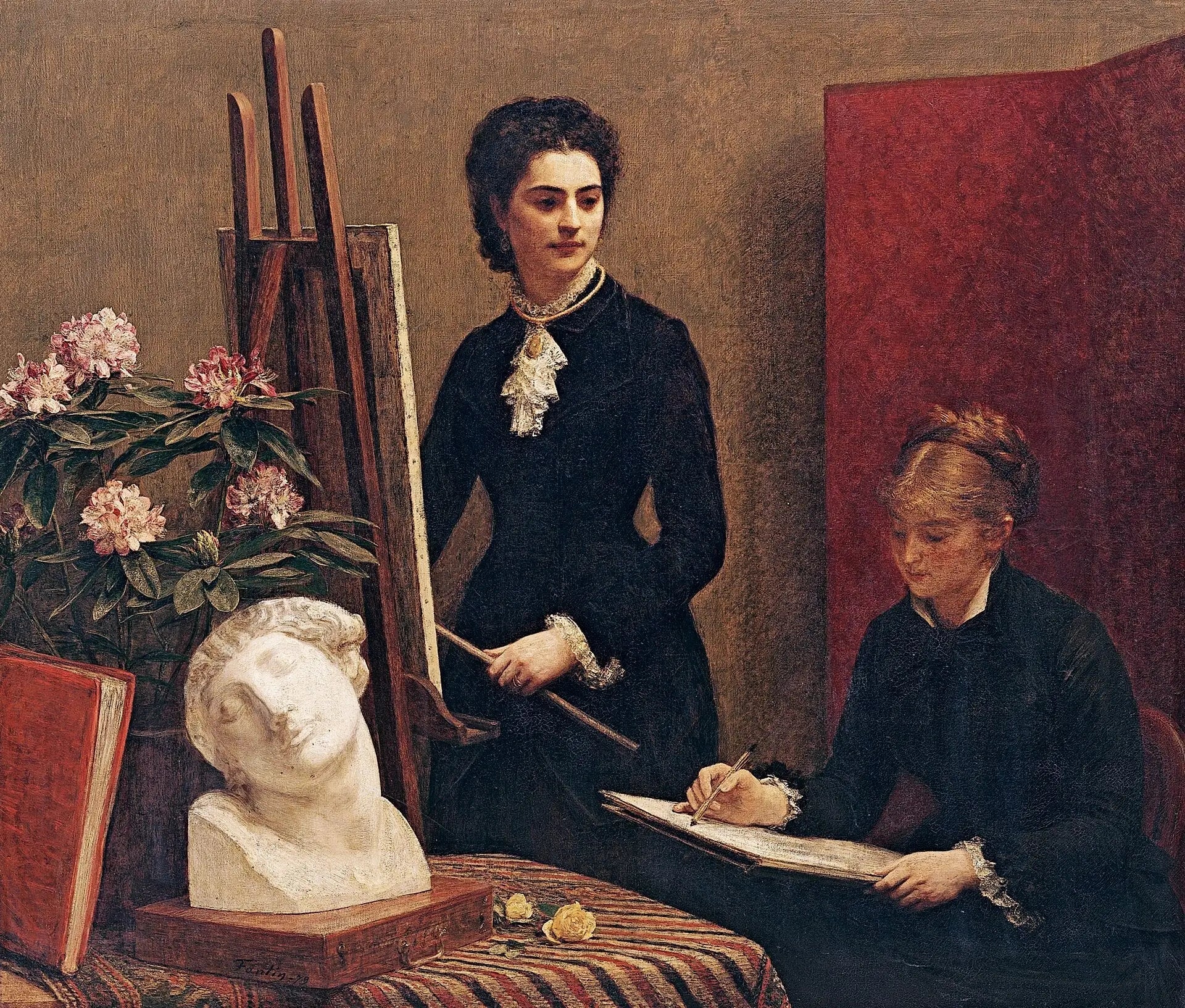 La leçon de dessin dans l'atelier - Henri Fantin-Latour image 1 copie peinte à la main à l’huile