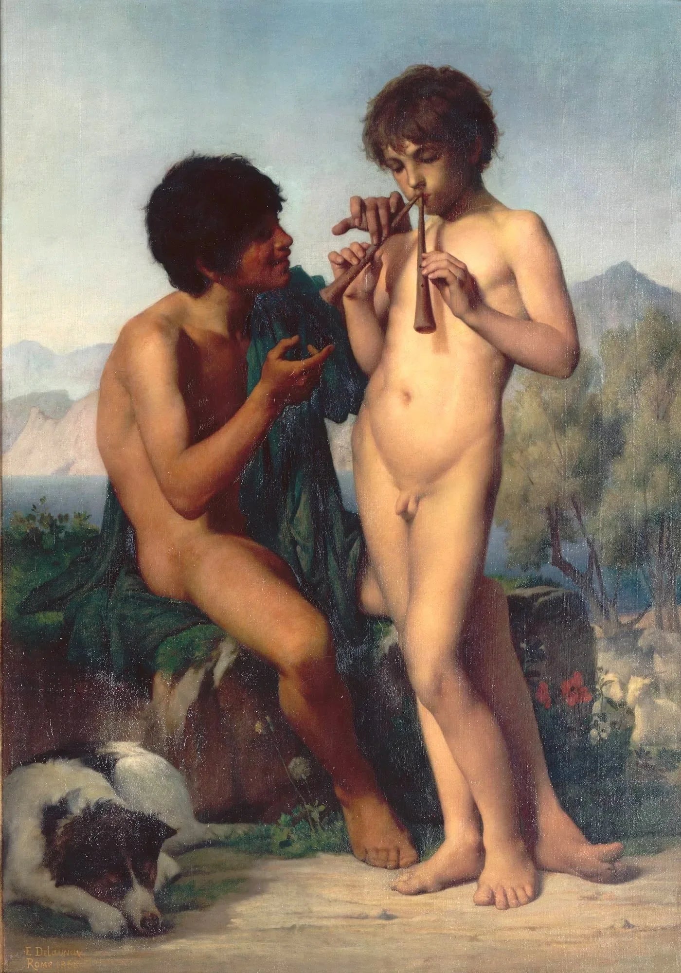 La Leçon de flûte - Jules-Élie Delaunay image 1 reproduction réalisée par Alpha Reproduction