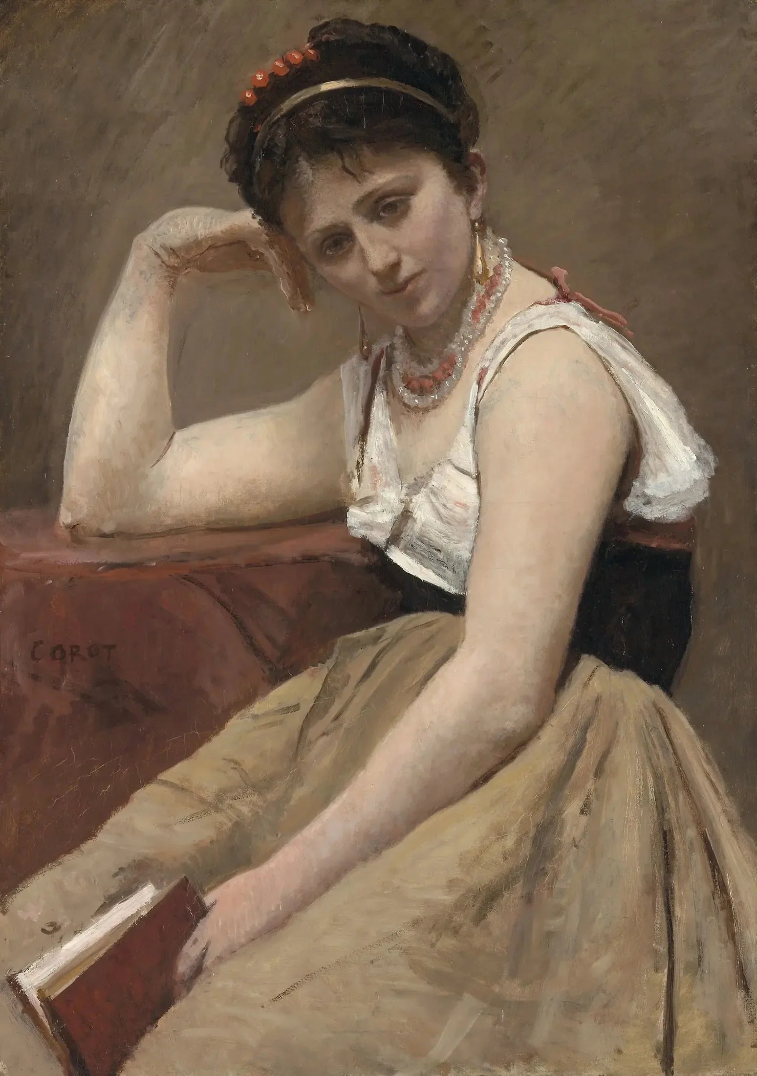 La Lecture interrompue - Jean-Baptiste Camille Corot image 1 reproduction artisanale de tableau