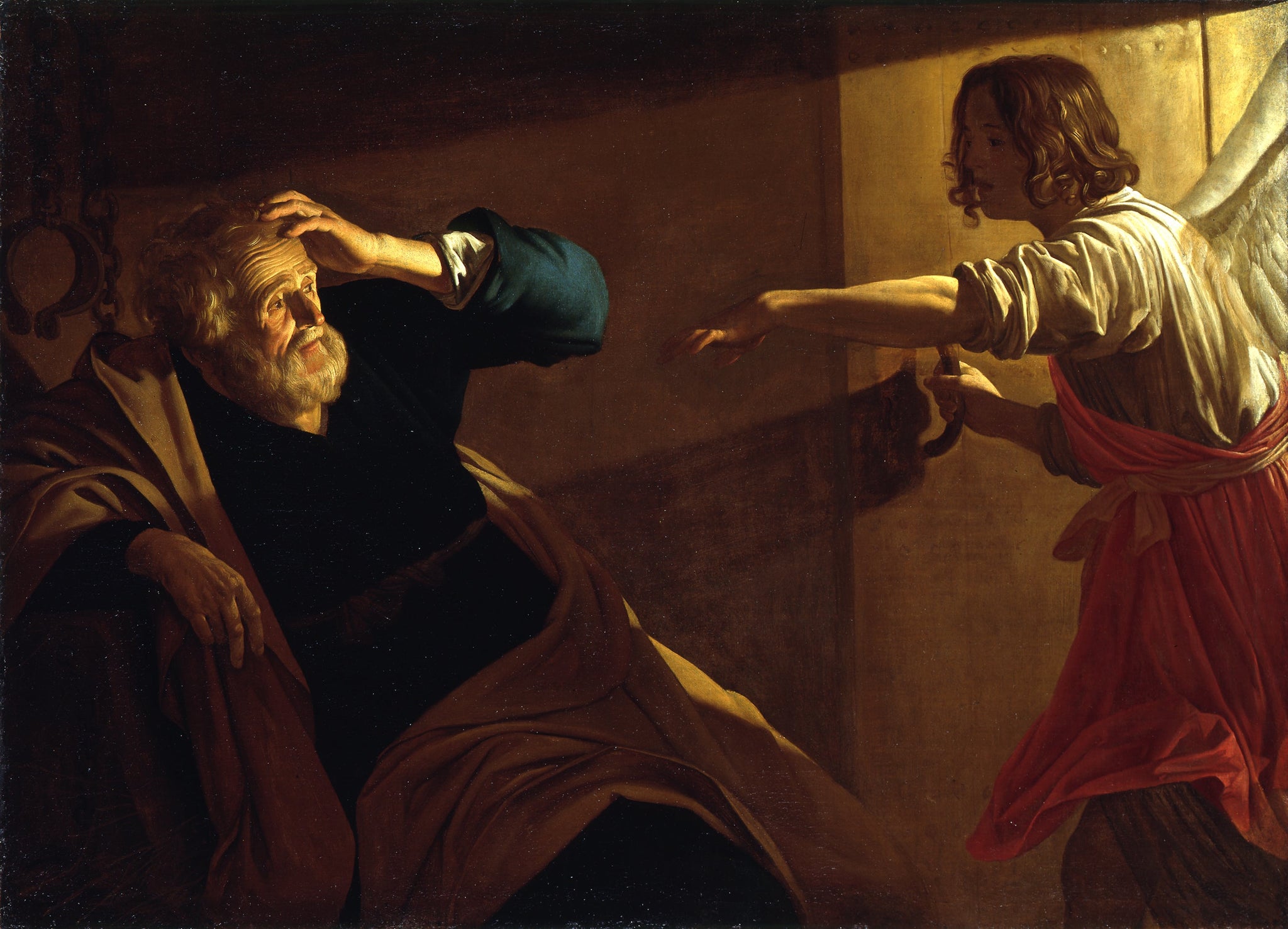 La libération de Saint Pierre de prison par l'ange - Gerrit van Honthorst image 1 reproduction de peinture à l’huile