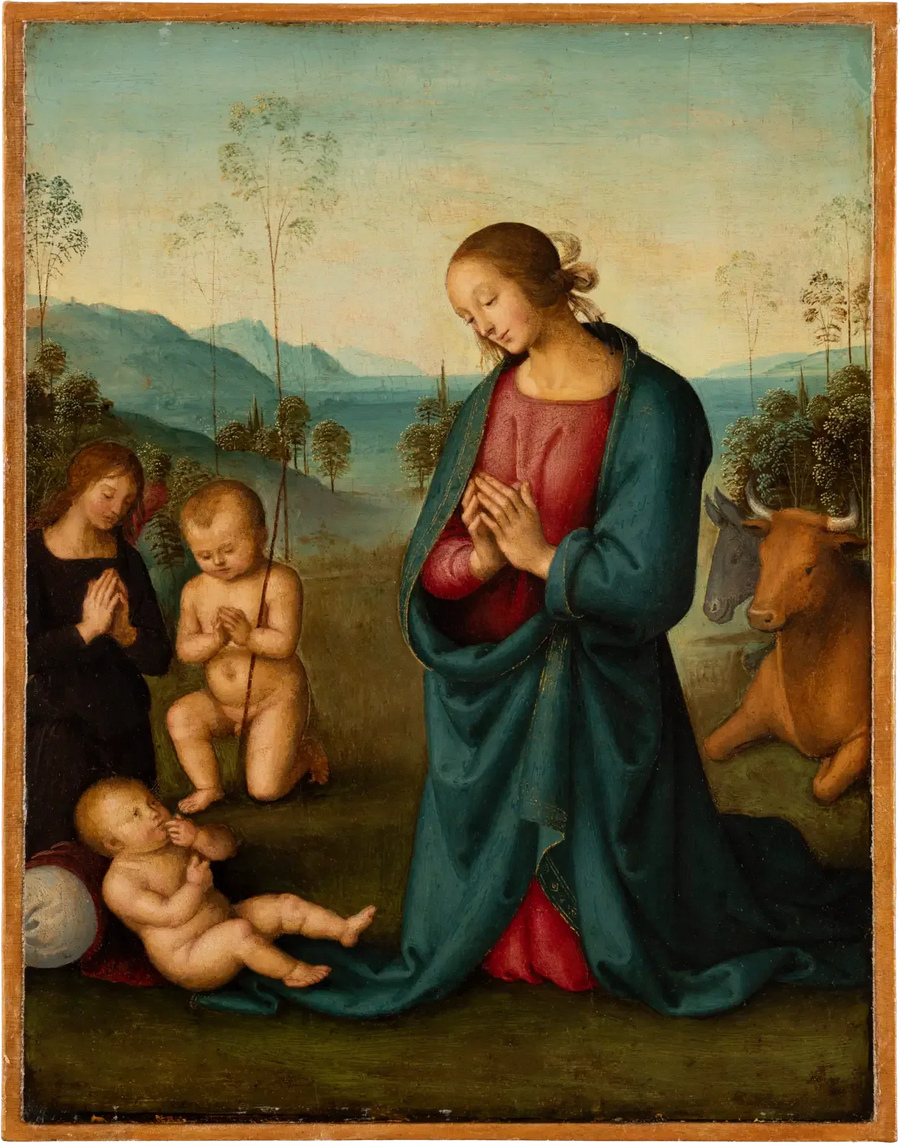 La Madone, l'Enfant Saint Jean et un ange adorant l'Enfant Jésus - Pietro Perugino