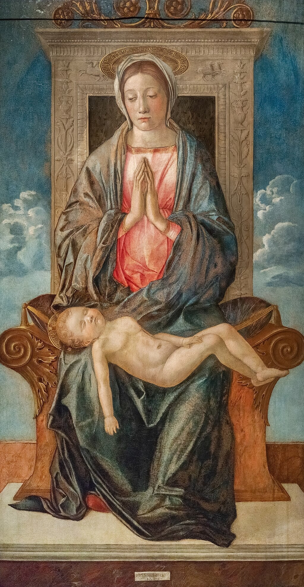 La Madone trônant adorant l'Enfant Jésus endormi - Giovanni Bellini image 1 copie de tableau peinte à la main