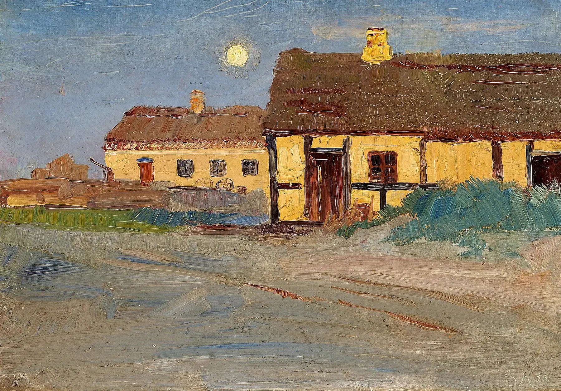La maison de Christoffer à Skagen. Clair de lune. Veille d'été - Peder Severin Krøyer image 1 reproduction d’œuvre d’art à l’huile