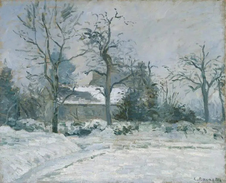 La Maison de la Piette, Montfoucault, effet de neige - Camille Pissarro image 1 copie peinte à la main à l’huile