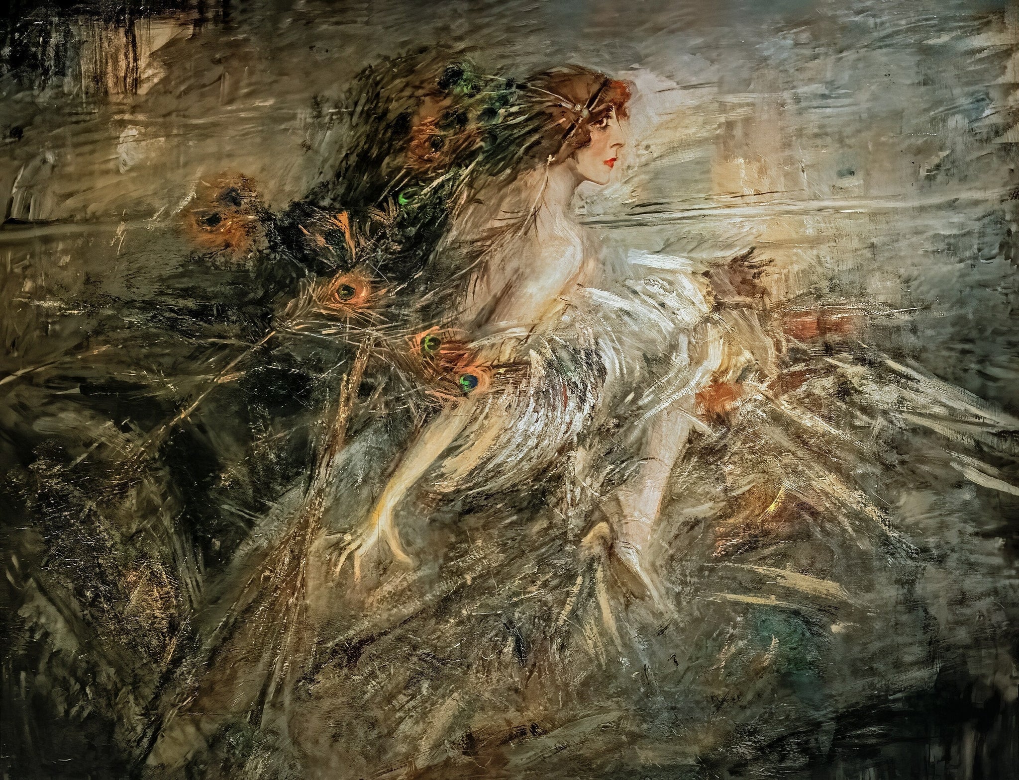 La Marquise Luisa Casati avec des plumes de paon - Giovanni Boldini image 1 reproduction d’œuvre d’art à l’huile