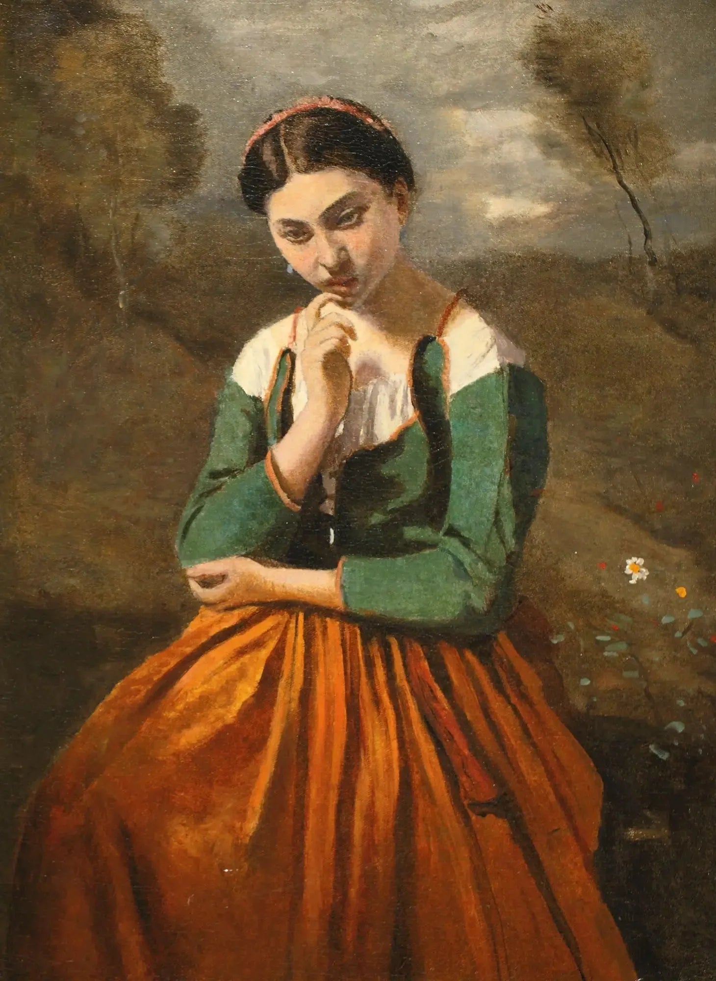La méditation - Jean-Baptiste Camille Corot image 1 copie de tableau peinte à la main