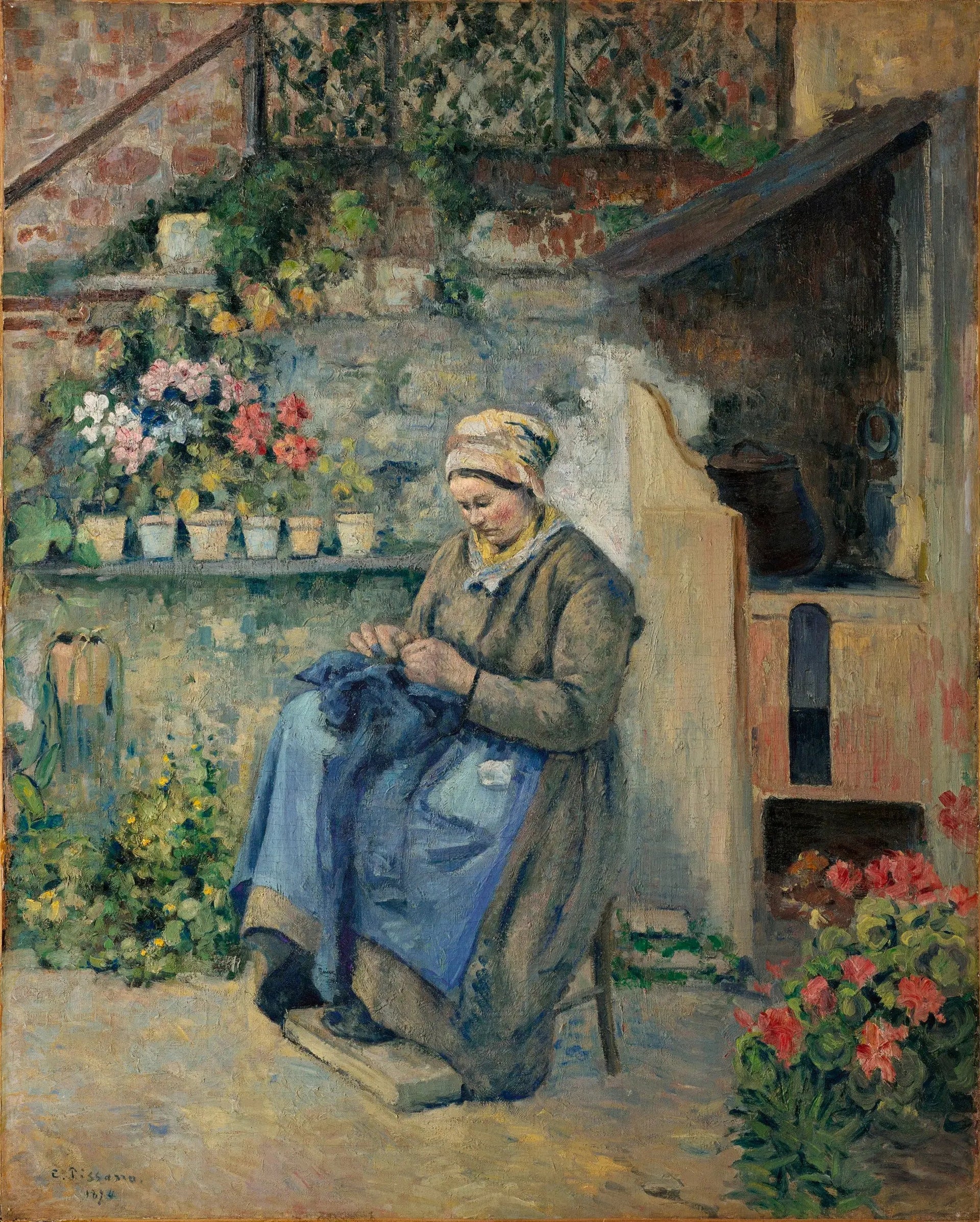La mère Jolly raccommodante - Camille Pissarro image 1 reproduction artisanale de tableau