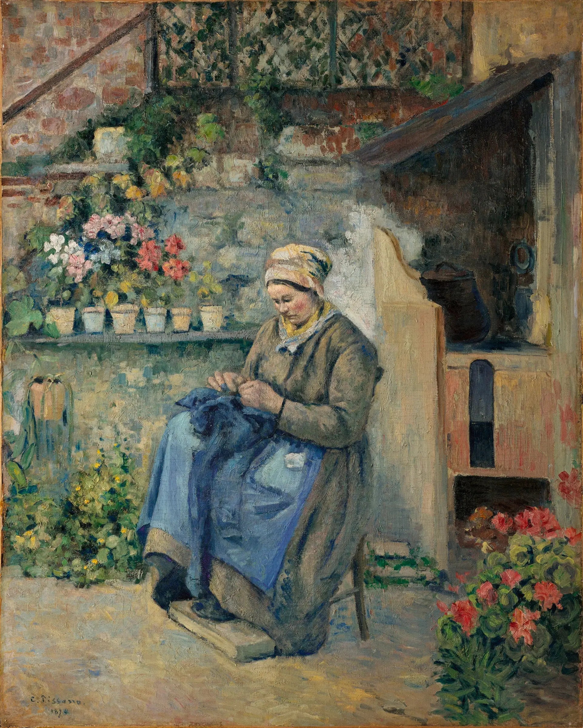 La mère Jolly raccommodante - Camille Pissarro image 1 reproduction artisanale de tableau