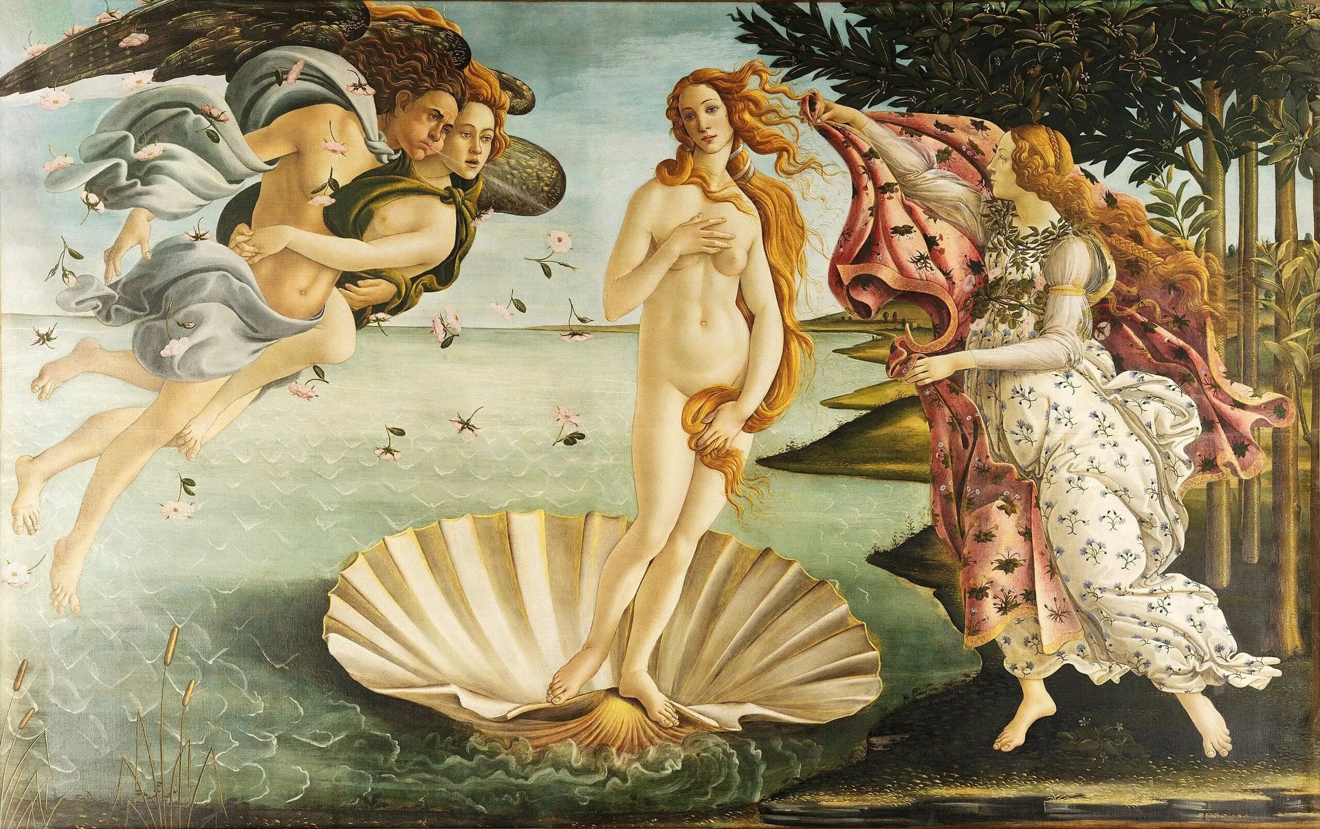 Reproduction de La Naissance de Vénus de Botticelli peinte à la main