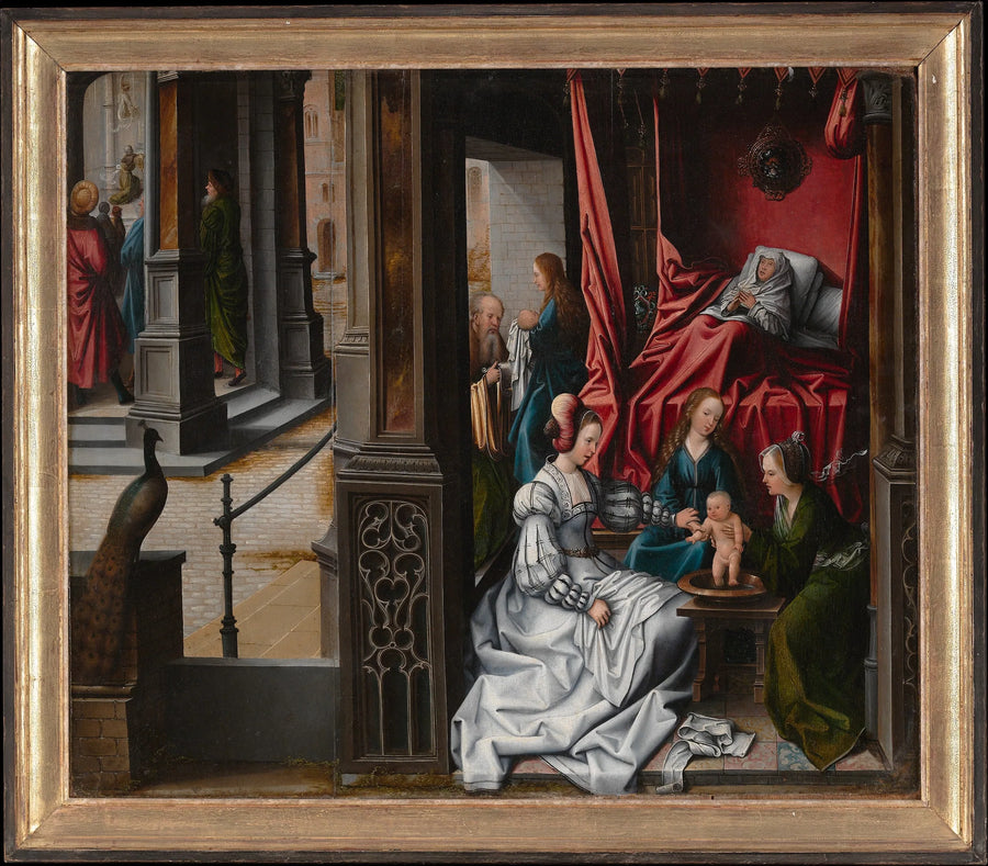 La Naissance et le Nom de Saint Jean-Baptiste ; (au verso) Trompe-l'œil avec peinture de l'Homme de Douleurs - Bernard van Orley