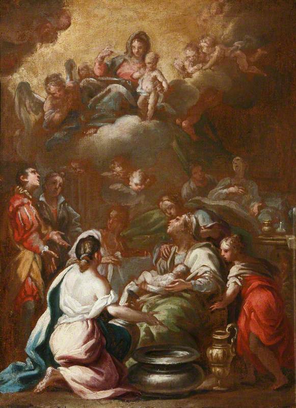 La Nativité de la Vierge avec la Vierge et l'Enfant en gloire - Luca Giordano image 1 copie peinte à la main à l’huile