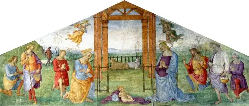 La Nativité : La Vierge, Saint Joseph et les bergers adorant l'Enfant Jésus - Pietro Perugino image 1 reproduction de peinture à l’huile