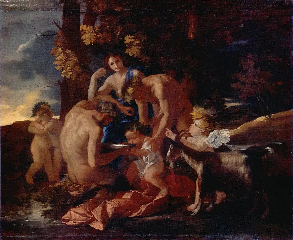 La Nourriture de Bacchus - Nicolas Poussin image 1 copie de tableau peinte à la main