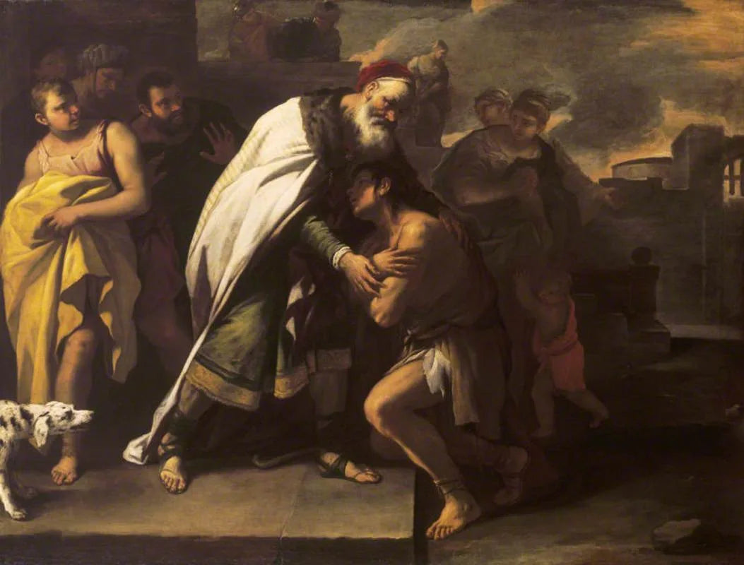 La parabole du fils prodigue : accueilli à la maison par son père - Luca Giordano image 1 reproduction artisanale de tableau