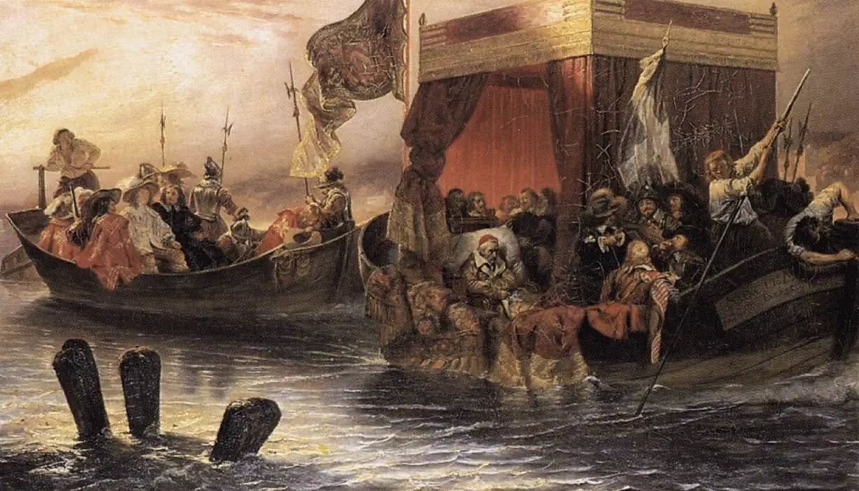 La péniche du cardinal de Richelieu sur le Rhône - Paul Delaroche image 1 reproduction de peinture à l’huile