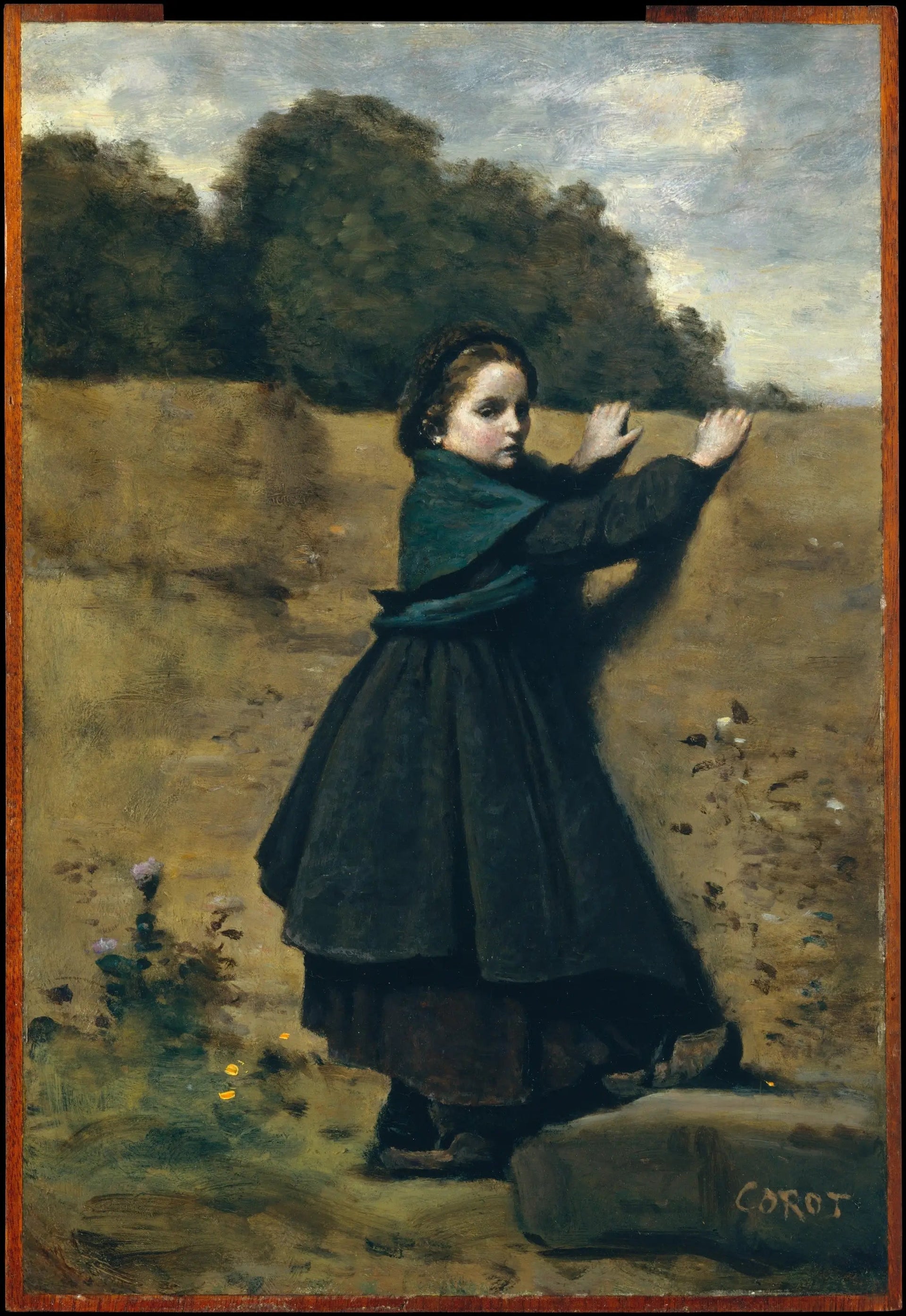 La petite fille curieuse - Jean-Baptiste Camille Corot image 1 copie peinte à la main à l’huile