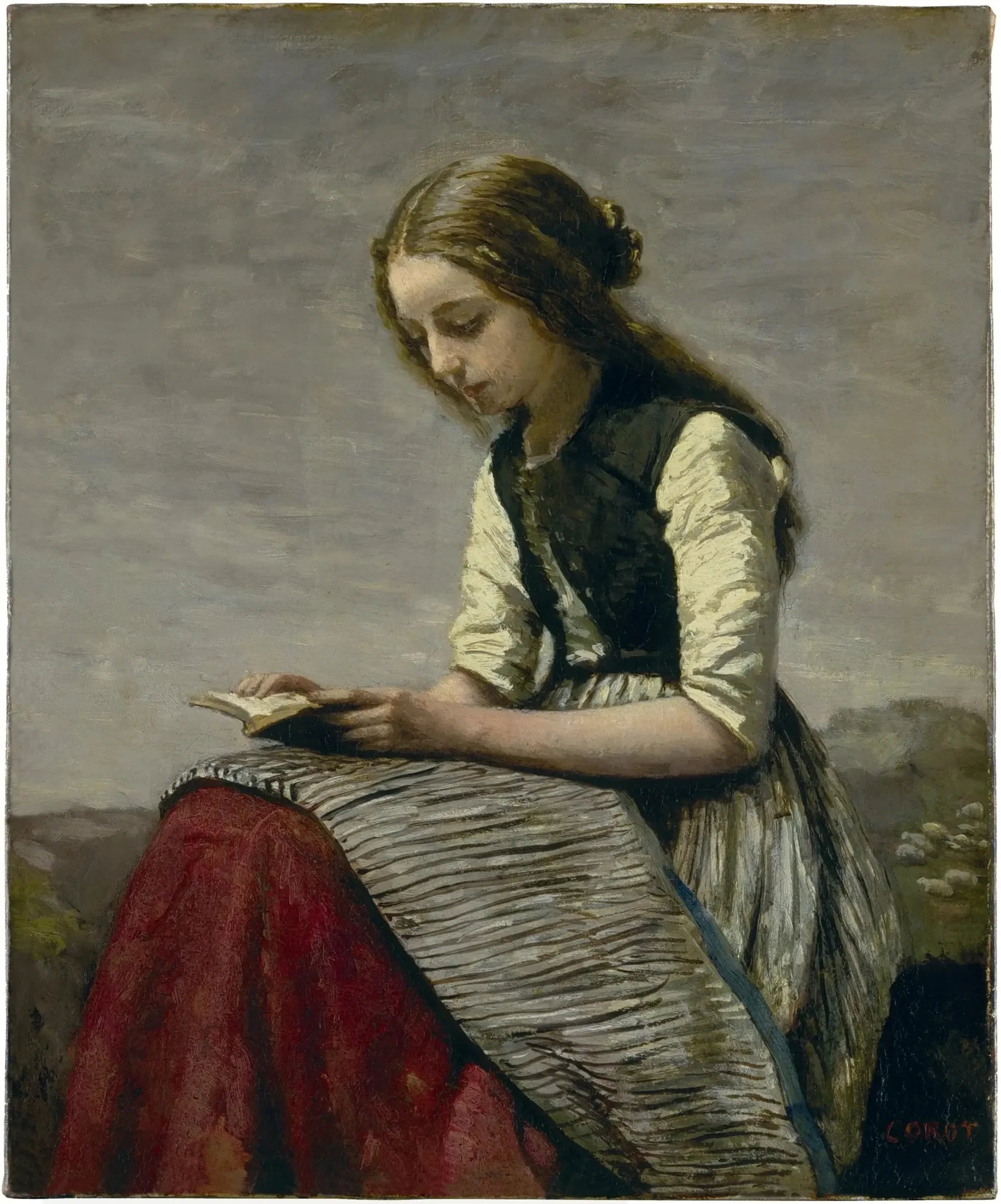 La Petite Liseuse - Jean-Baptiste Camille Corot image 1 reproduction de peinture à l’huile