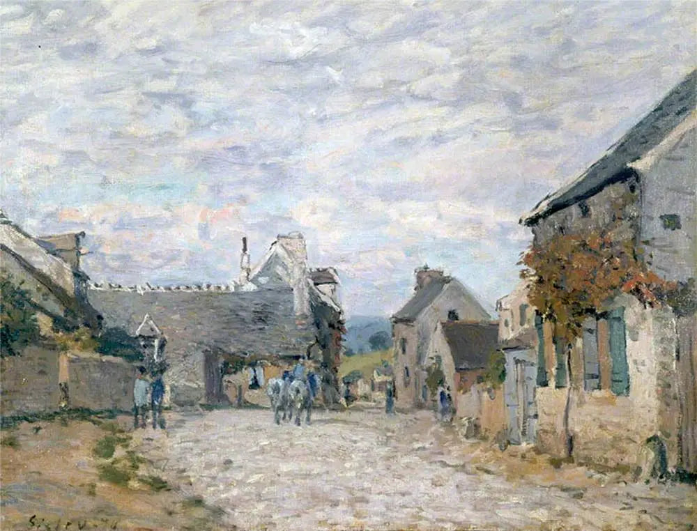 La petite place, la rue du village - Alfred Sisley image 1 copie de tableau peinte à la main