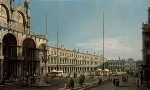 La place Saint-Marc, Venise, vue vers les Procuratie Nuove et l'église de San Geminiano depuis le Campo di San Basso - Canaletto image 1 copie peinte à la main à l’huile