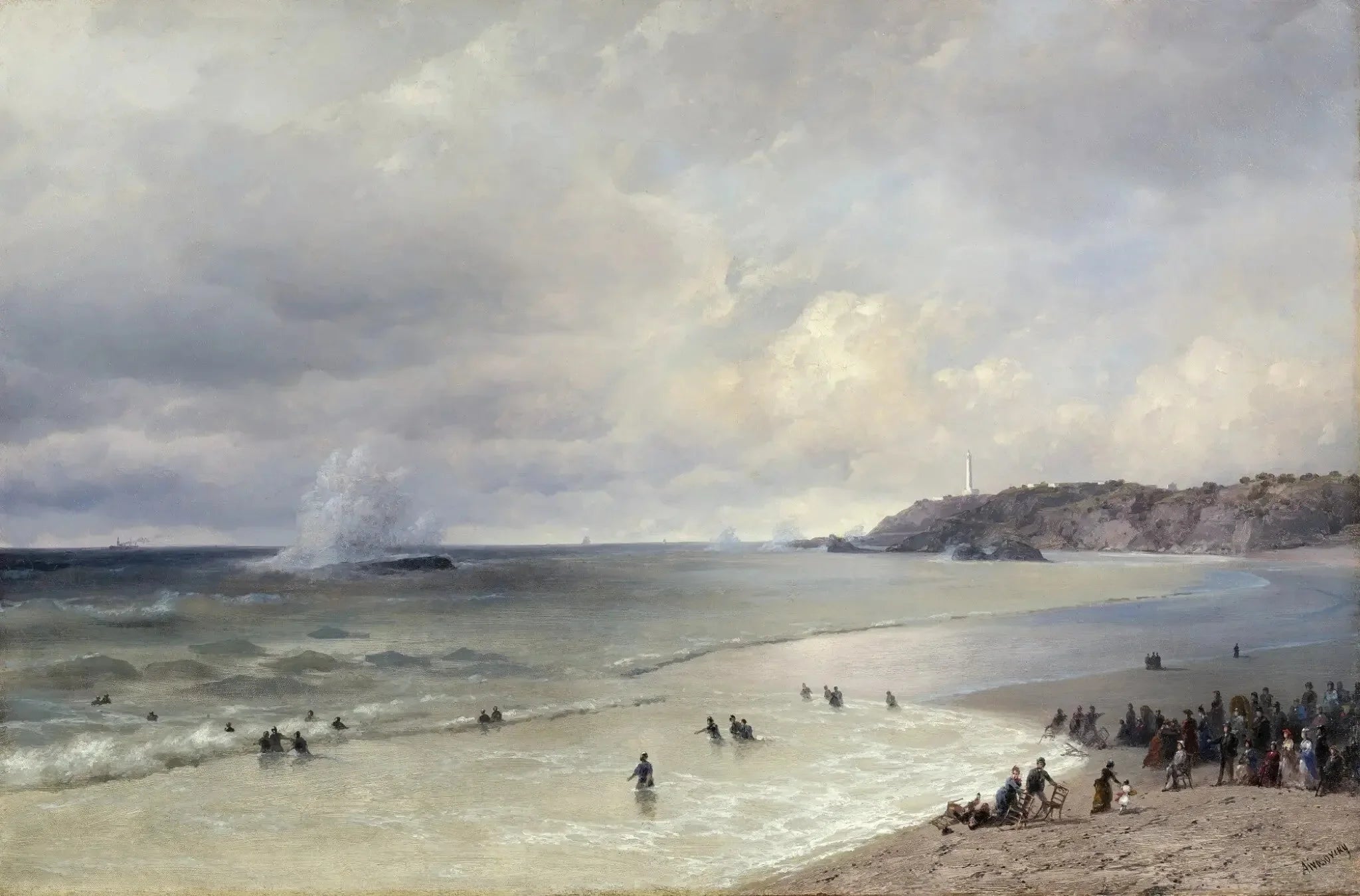 La plage de Biarritz - Ivan Aïvazovski image 1 copie de tableau peinte à la main