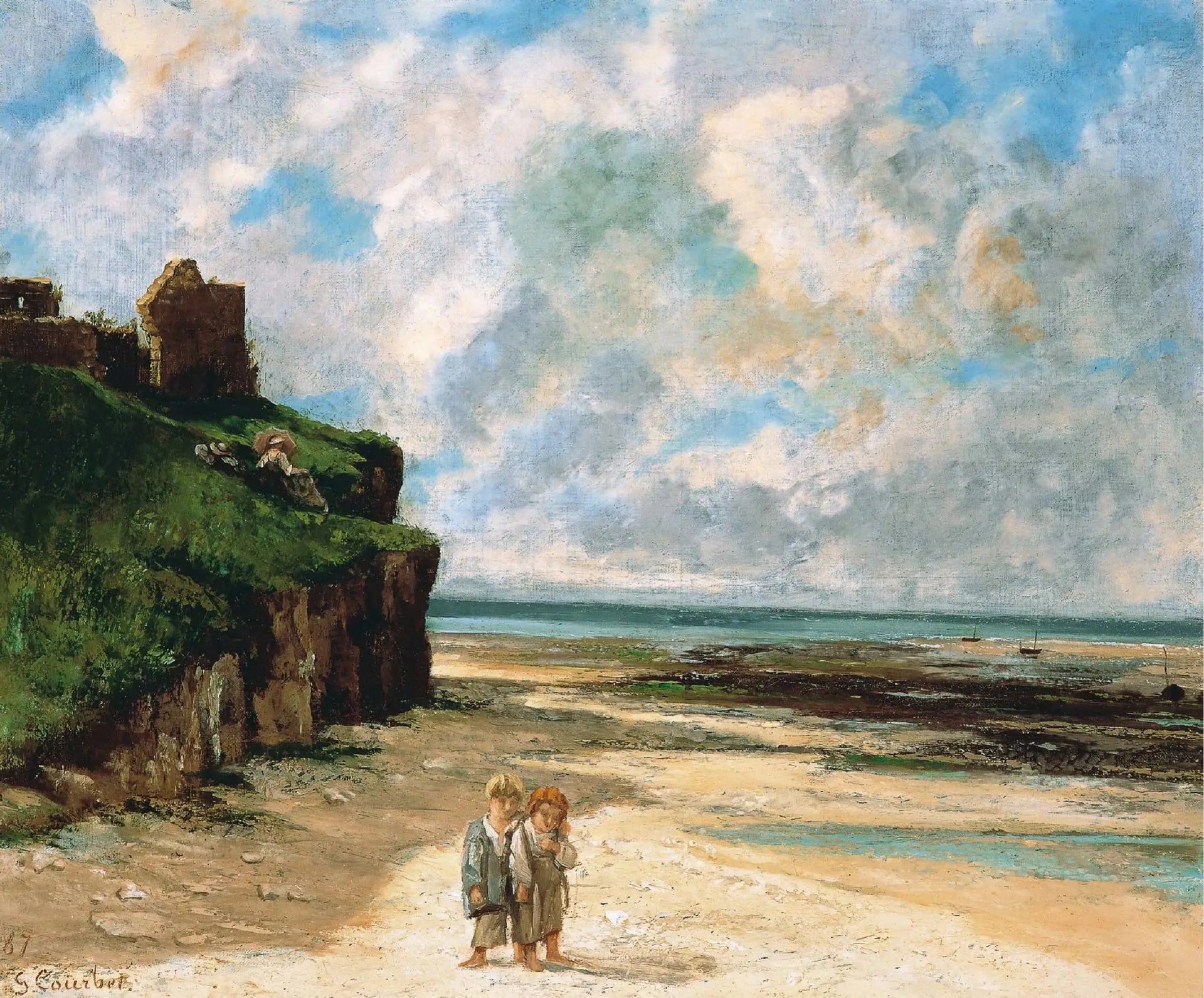 La plage de Saint-Aubin-sur-Mer - Gustave Courbet image 1 reproduction de peinture à l’huile