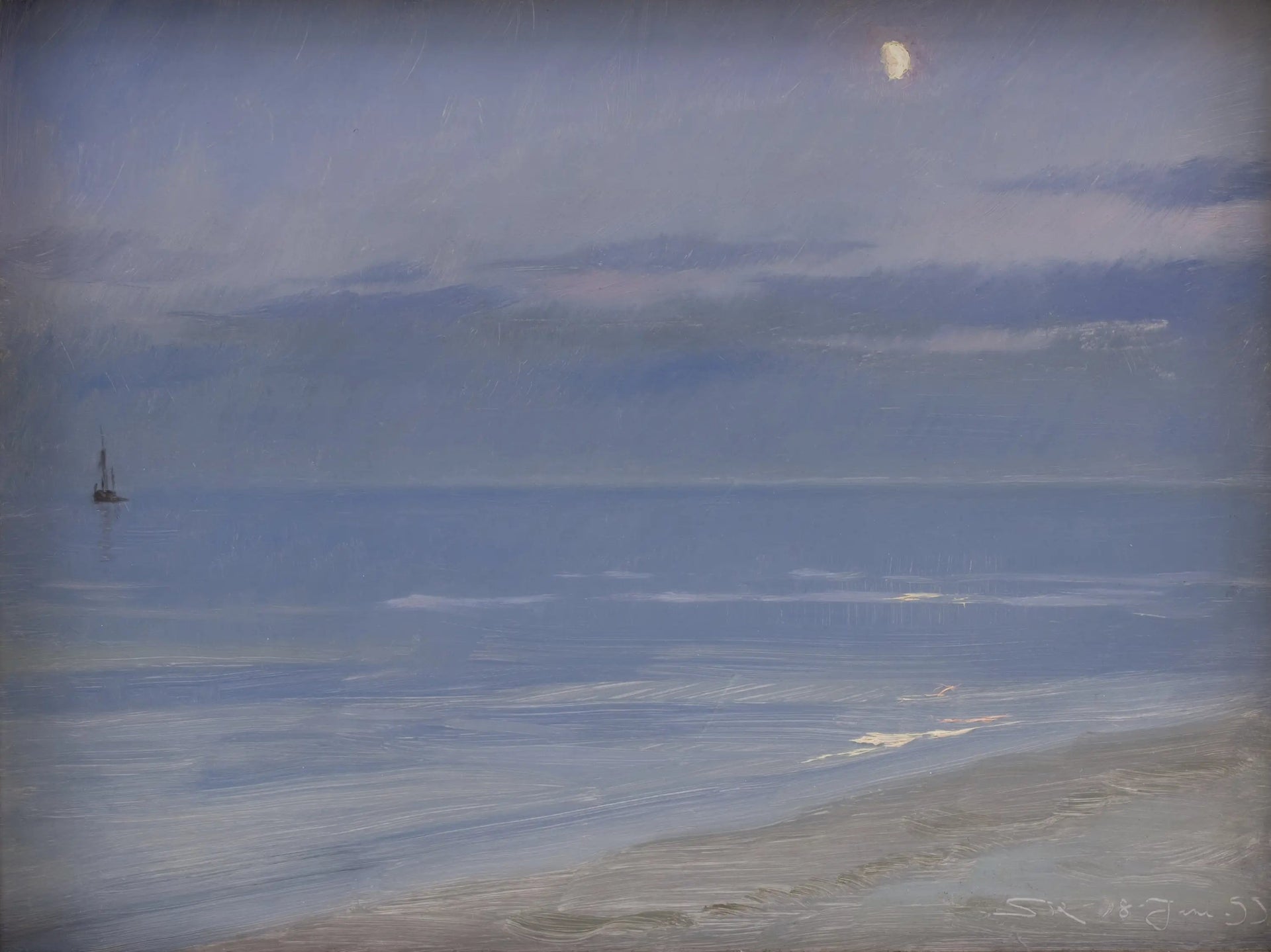 La plage de Skagen au clair de lune - Peder Severin Krøyer image 1 tableau peint à l’huile sur toile
