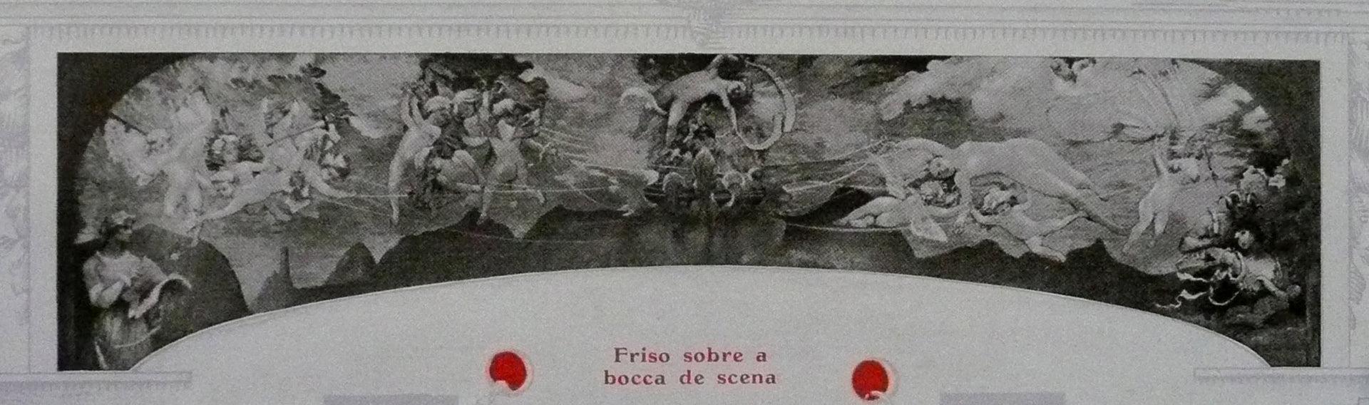 La poésie et l'amour afastando a virtude do vício - Primitivo friso sobre o proscênio do Theatro Municipal do Rio de Janeiro - Eliseu Visconti image 1 reproduction artisanale de tableau