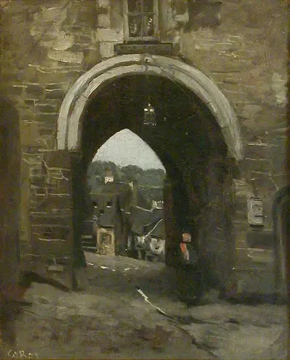 La Porte du Jerzual à Dinan - Jean-Baptiste Camille Corot image 1 reproduction artisanale de tableau