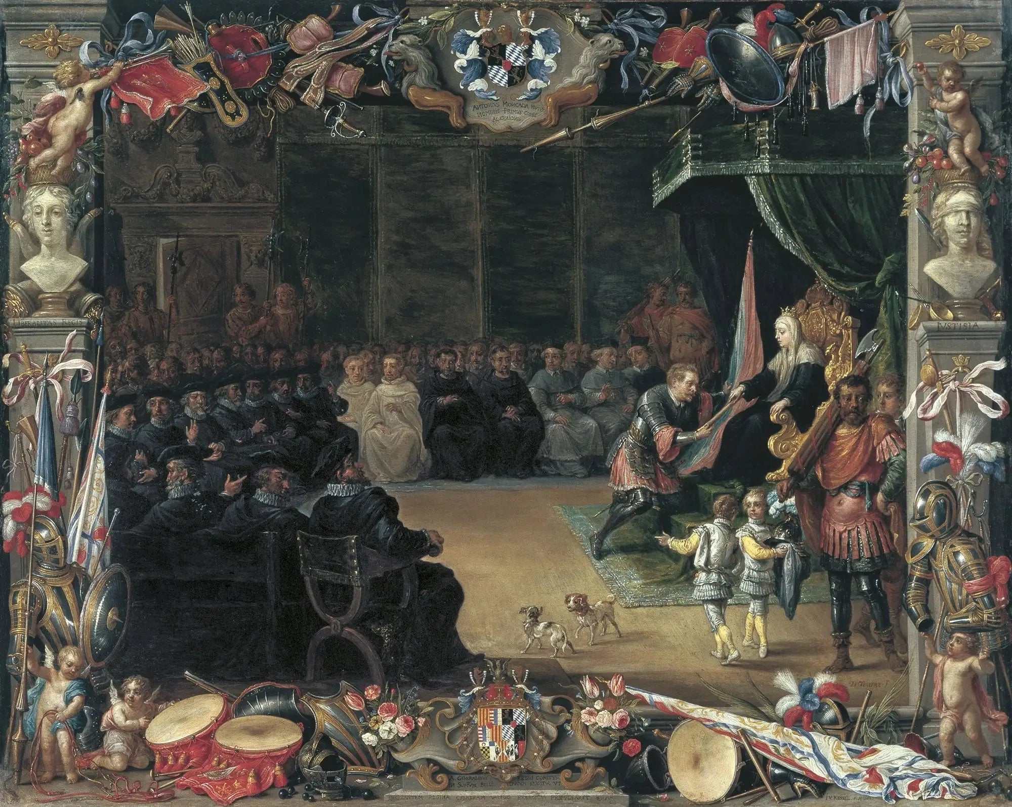 La présentation du bâton du capitaine général à Antonio de Moncada par la reine régente Blanca de Sicile en 1410 - David Teniers le Jeune image 1 reproduction de peinture à l’huile