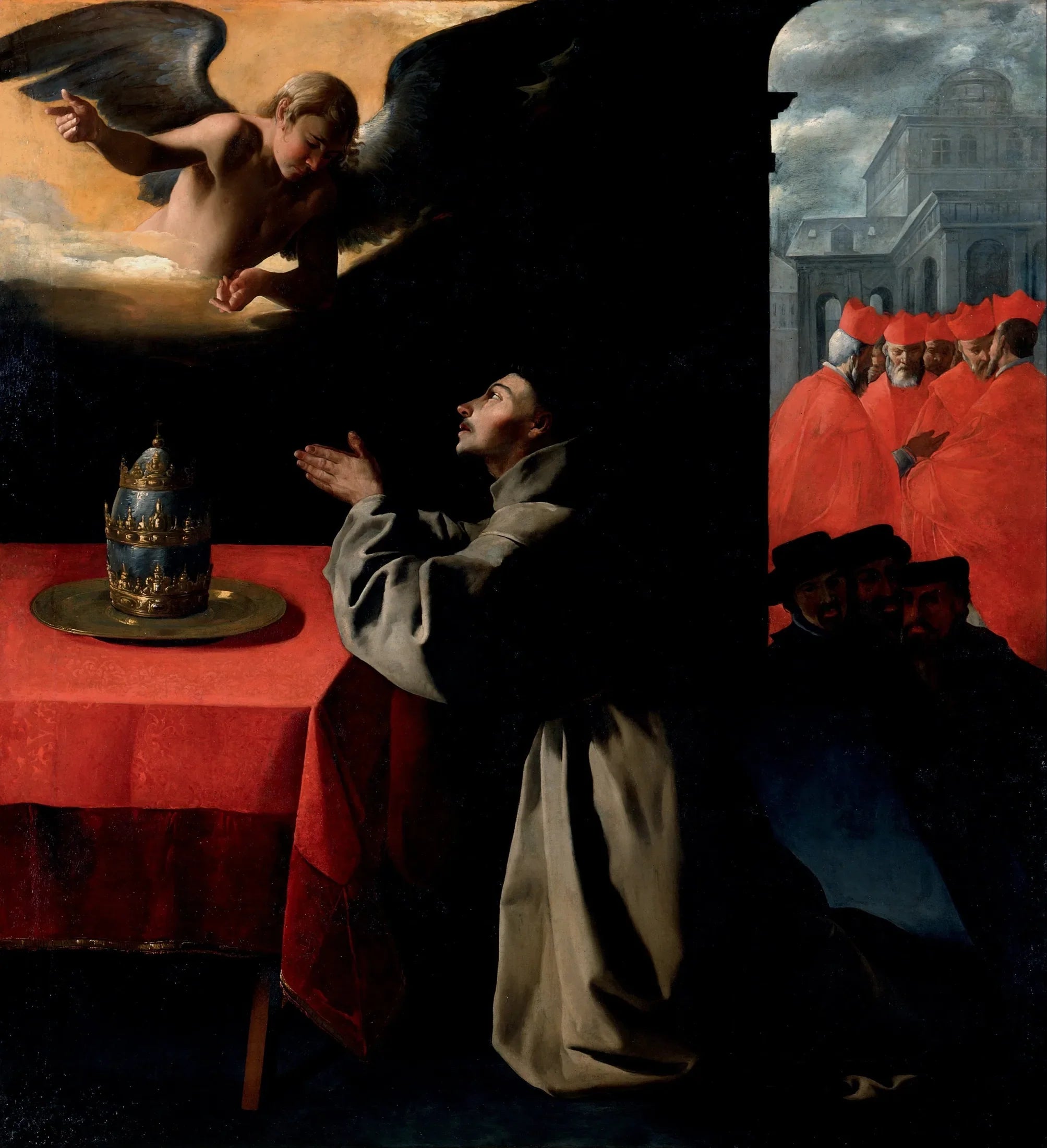 La prière de saint Bonaventure sur le choix du nouveau pape - Francisco de Zurbarán image 1 tableau peint à l’huile sur toile
