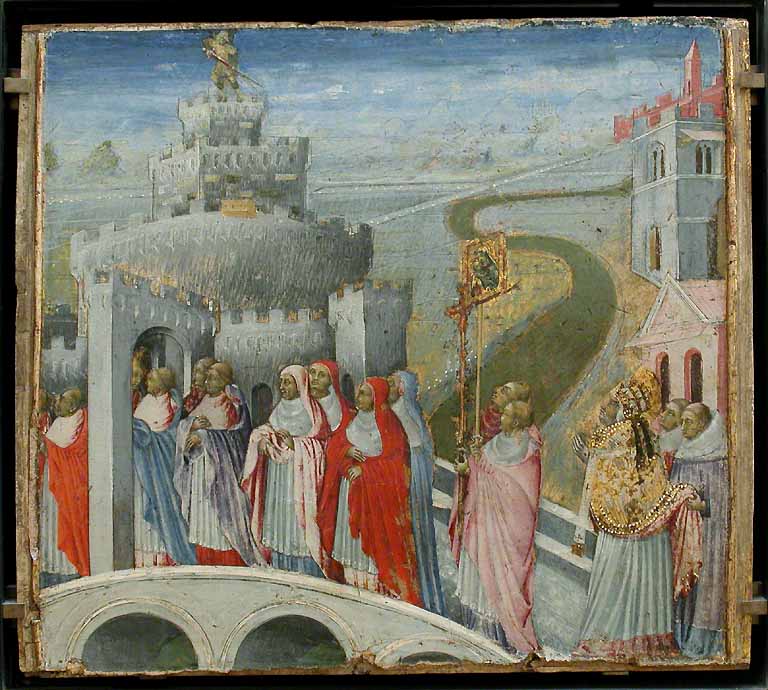 La Procession de saint Grégoire au château Saint-Ange - Giovanni di Paolo image 1 tableau peint à l’huile sur toile