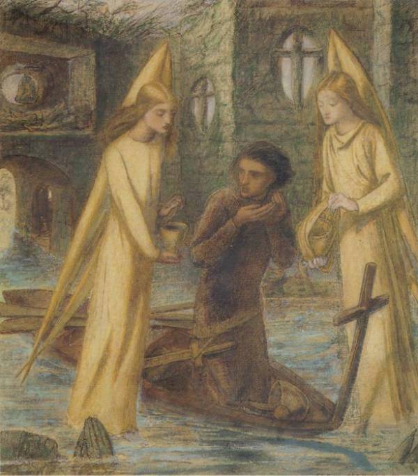 La quête du Saint Graal - Dante Gabriel Rossetti image 1 reproduction de peinture à l’huile