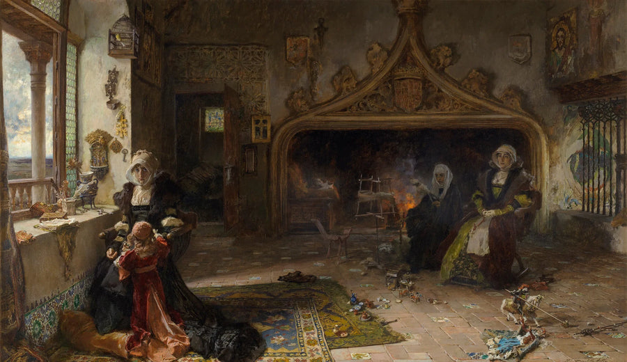 La reine doña Juana la Loca, retrouvée à Tordesillas avec sa fille, l'infante doña Catalina - Francisco Pradilla y Ortiz image 1 reproduction artisanale de tableau