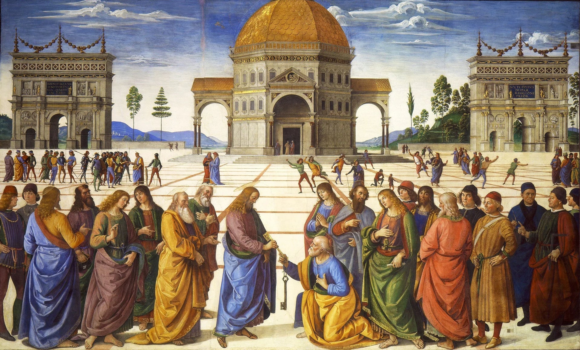 La Remise des clés à saint Pierre - Pietro Perugino image 1 copie peinte à la main à l’huile