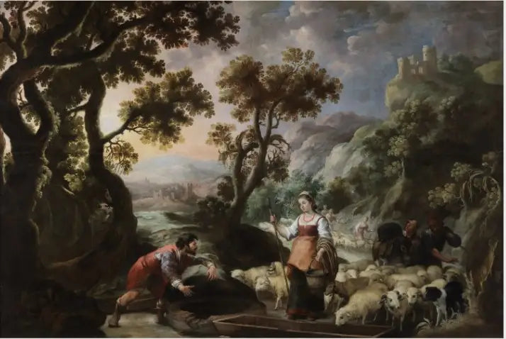 La rencontre de Jacob et Rachel au puits - Bartolomé Esteban Murillo image 1 copie de tableau peinte à la main