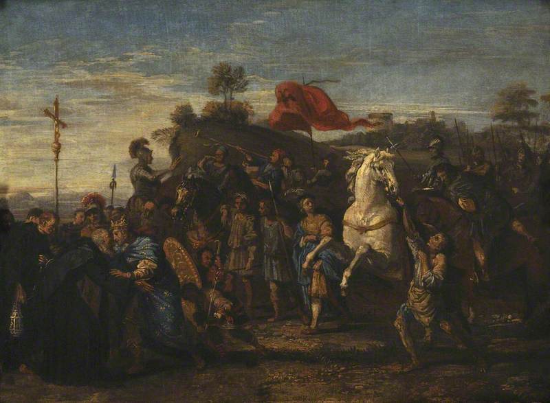 La rencontre de Saint Nil et de l'empereur Otton III - Domenichino image 1 reproduction artisanale de tableau