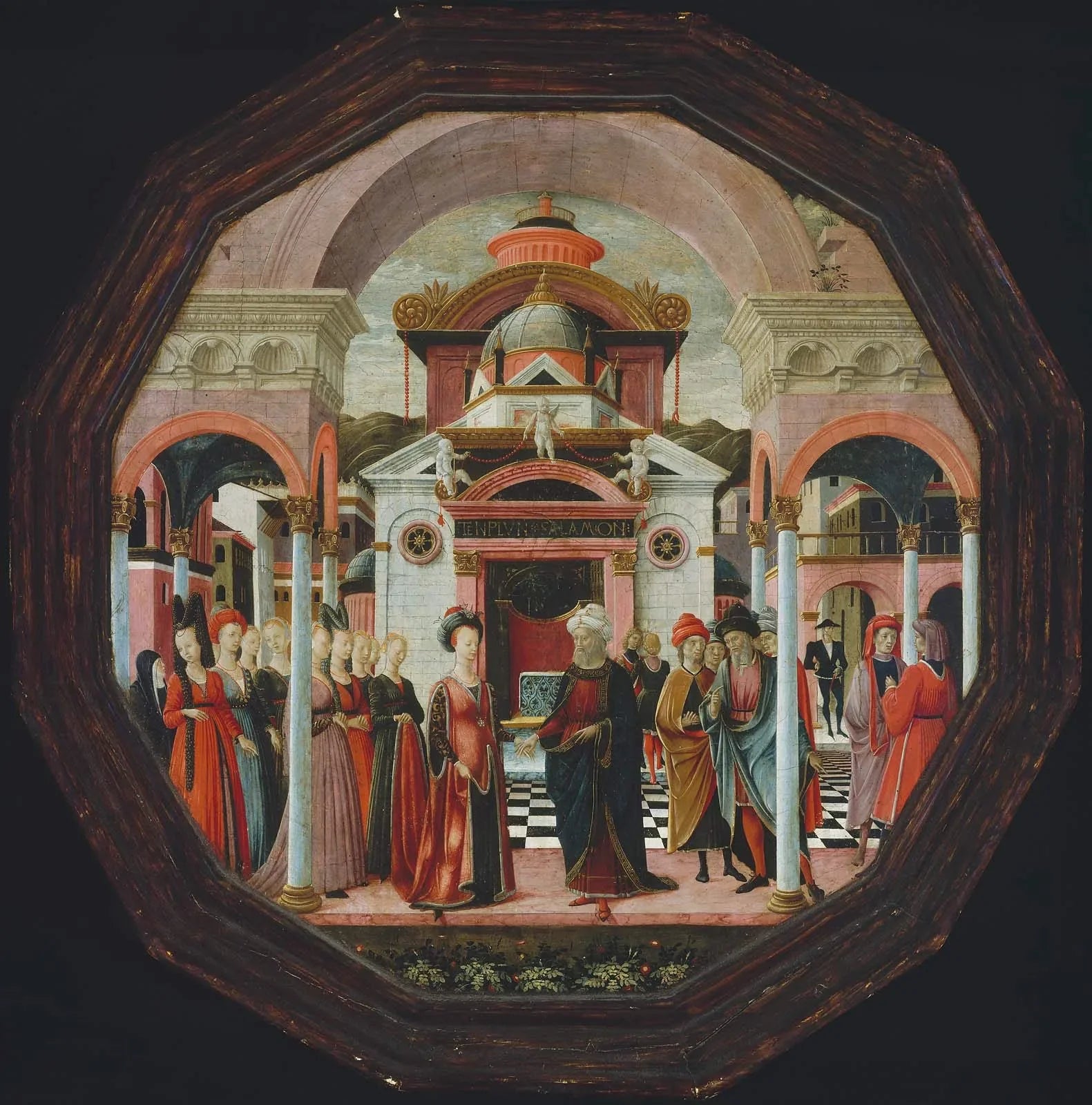La rencontre de Salomon et de la reine de Saba ; un chérubin tenant des cornes d'abondance de cerises (recto et verso) - Francesco del Cossa image 1 reproduction artisanale de tableau